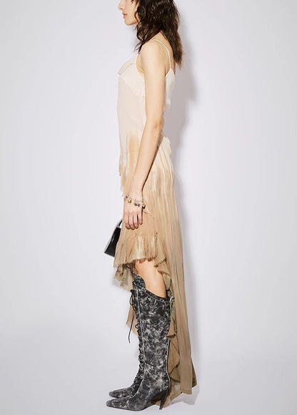 Chic Gradient Color Ruffled Low High Design Cotton Dress Sleeveless KK069 SH-LF-SDL240602
