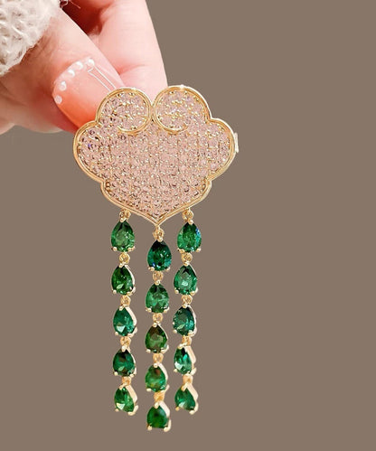 Chic Green Alloy Auspicious Clouds Crystal Tassel Brooch RG007 ABC