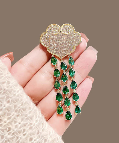 Chic Green Alloy Auspicious Clouds Crystal Tassel Brooch RG007 ABC