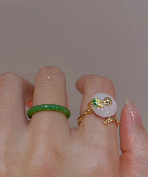 Chic Green And White Jade Bamboo Joint Ping Buckle Rings Two Piece Set GH1031 Ada Fashion