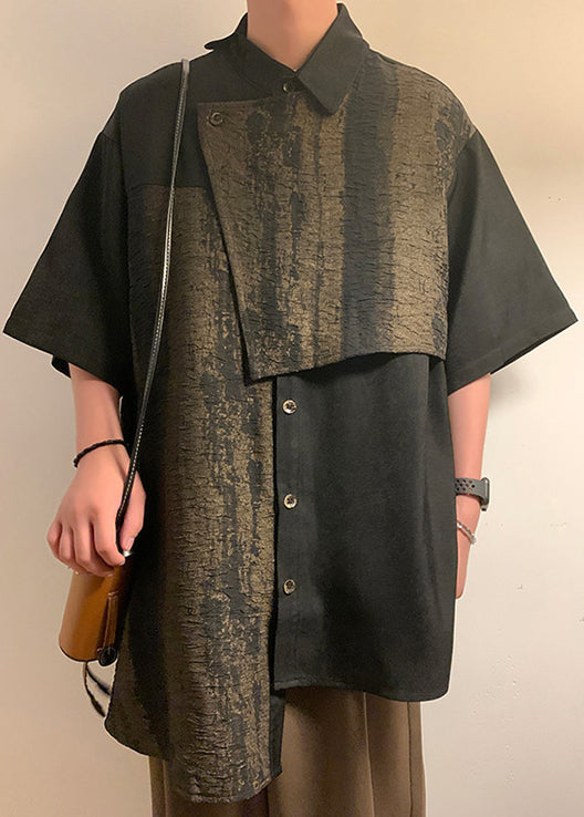 Chic Green Asymmetrical Patchwork Cotton Shirts Men Summer YT079 Men-Silk-MENSTP240721