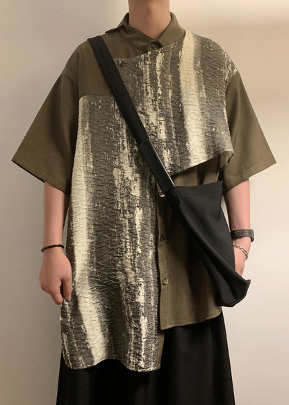 Chic Green Asymmetrical Patchwork Cotton Shirts Men Summer YT079 Men-Silk-MENSTP240721