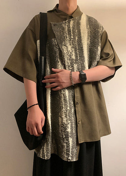 Chic Green Asymmetrical Patchwork Cotton Shirts Men Summer YT079 Men-Silk-MENSTP240721