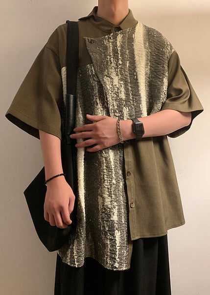 Chic Green Asymmetrical Patchwork Cotton Shirts Men Summer YT079 Men-Silk-MENSTP240721