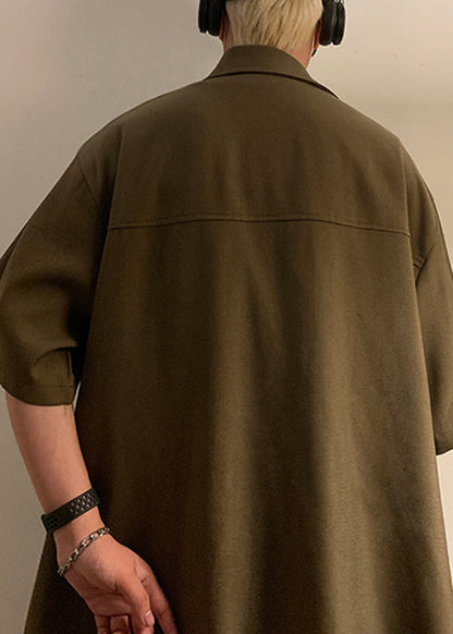 Chic Green Asymmetrical Patchwork Cotton Shirts Men Summer YT079 Men-Silk-MENSTP240721