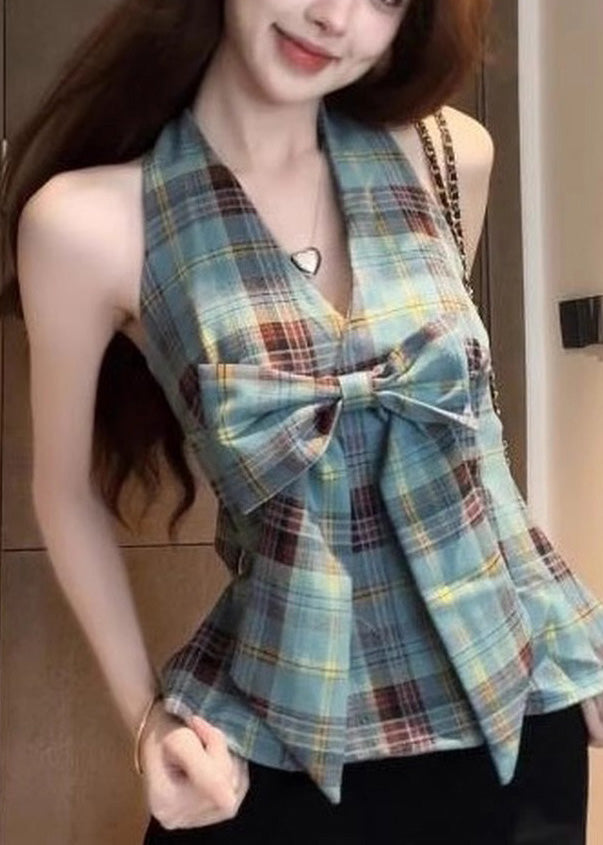 Halter Vests Backless Chic Plaid Summer Green FashionChic