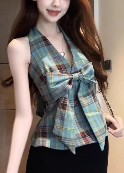 Halter Vests Backless Chic Plaid Summer Green FashionChic