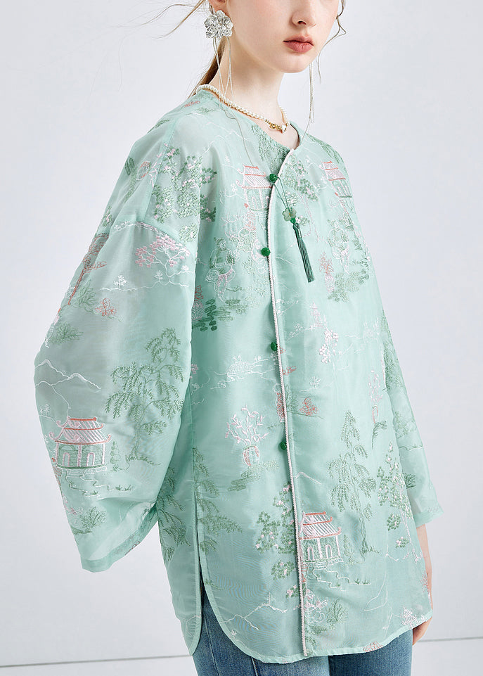 Chic Green Embroidered Button Chiffon 2 Piece Outfit Spring KK050 SH-LF-TPIEC240602