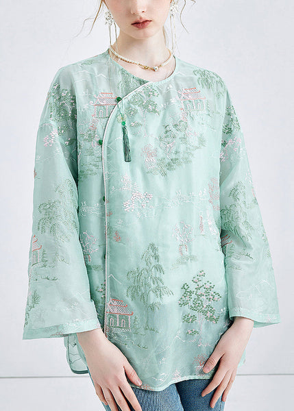 Chic Green Embroidered Button Chiffon 2 Piece Outfit Spring KK050 SH-LF-TPIEC240602