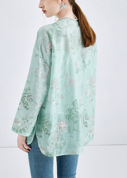 Chic Green Embroidered Button Chiffon 2 Piece Outfit Spring KK050 SH-LF-TPIEC240602