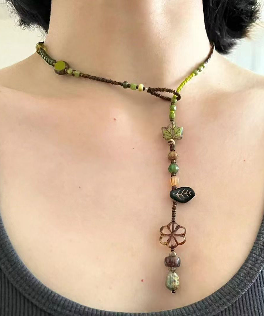 Chic Green Hand Woven Beading Lariat Necklace QU023 JEW-NLC241007