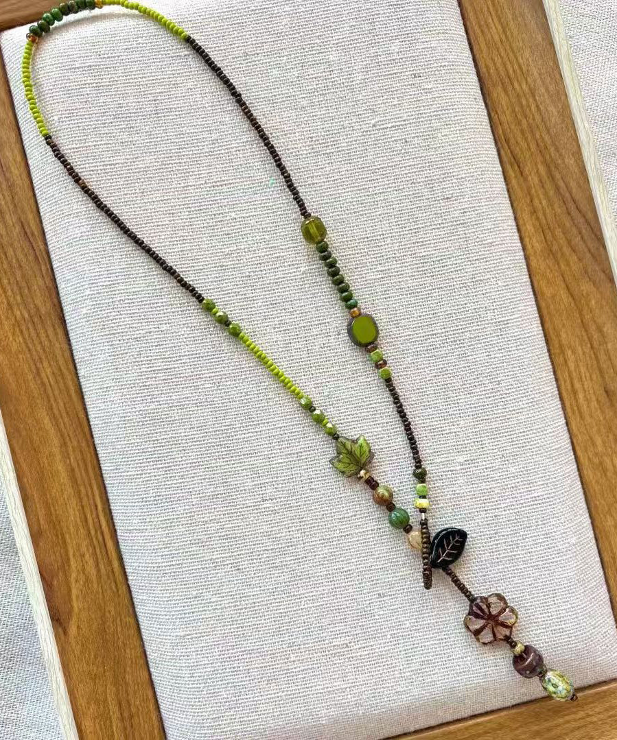 Chic Green Hand Woven Beading Lariat Necklace QU023 JEW-NLC241007