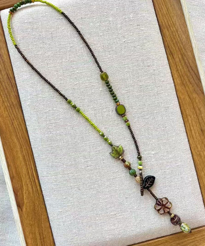 Chic Green Hand Woven Beading Lariat Necklace QU023 JEW-NLC241007