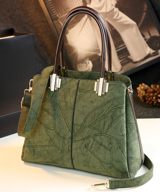 Chic Green Jacquard Large Capacity Faux Leather Tote Handbag YX001 ABC