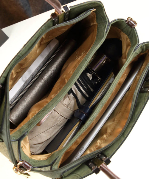 Chic Green Jacquard Large Capacity Faux Leather Tote Handbag YX001 ABC