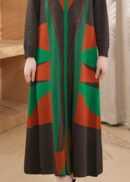 Chic Green O Neck Geometric Woolen Long Knit Dress Winter RF012 ABC