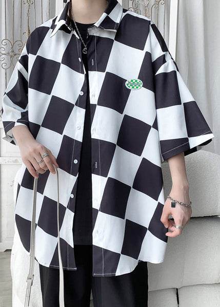 Ice Shirts Sleeve Chic Plaid Green Collar Men Peter Silk Half Pan FashionChic