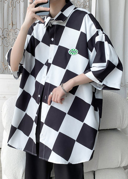 Ice Shirts Sleeve Chic Plaid Green Collar Men Peter Silk Half Pan FashionChic