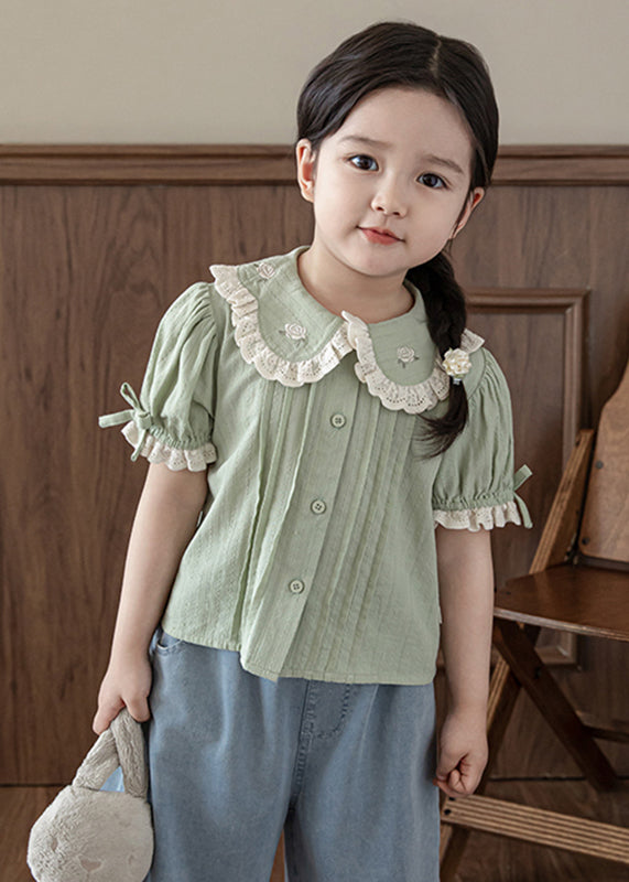 Chic Green Peter Pan Collar Print Button Kids Top Summer SS1027 MM-RCTZ-STP240601