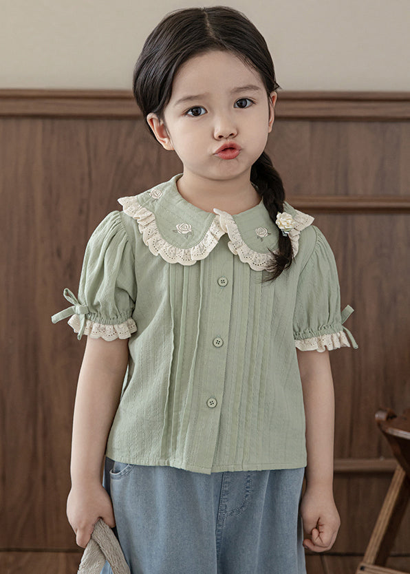 Chic Green Peter Pan Collar Print Button Kids Top Summer SS1027 MM-RCTZ-STP240601