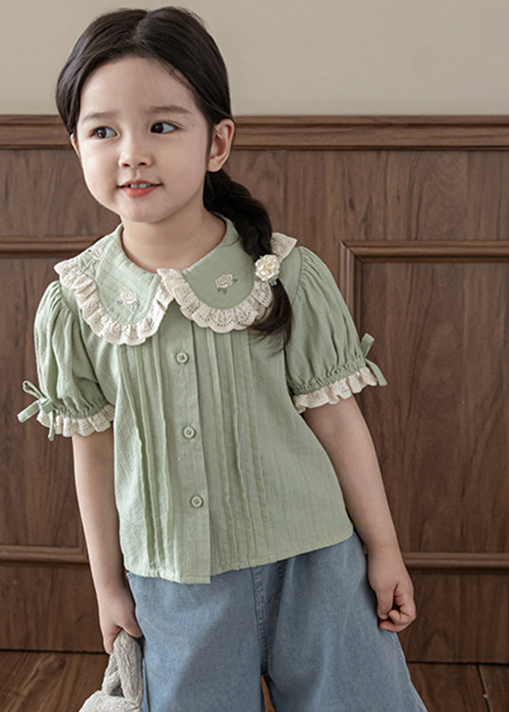 Chic Green Peter Pan Collar Print Button Kids Top Summer SS1027 MM-RCTZ-STP240601