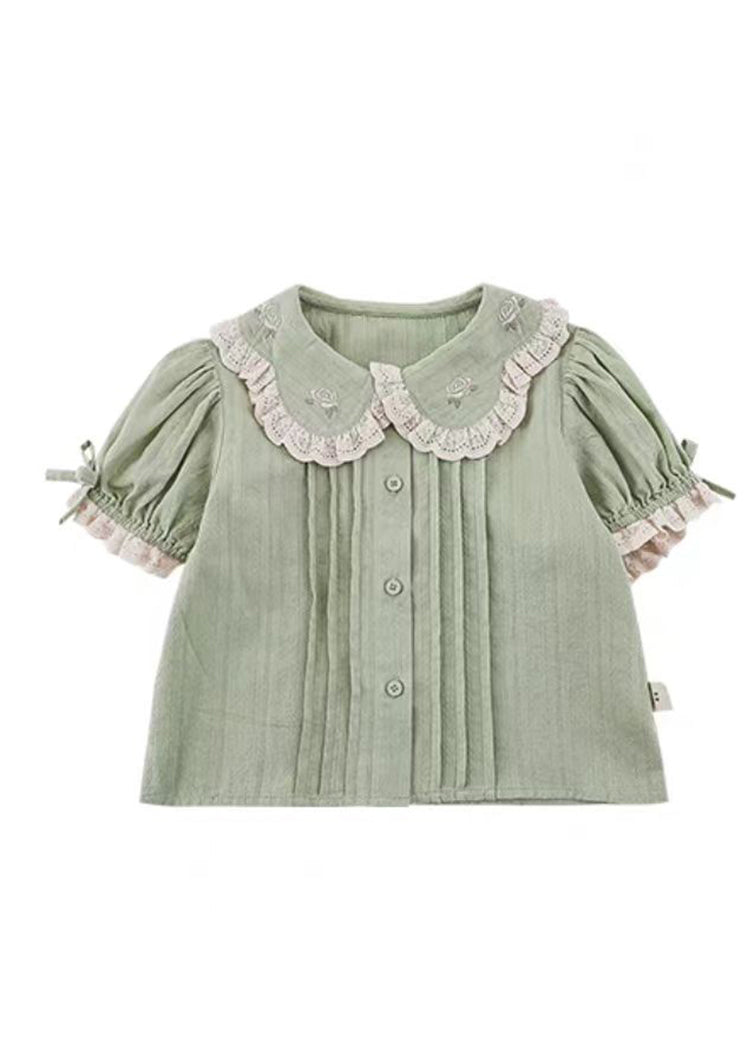 Chic Green Peter Pan Collar Print Button Kids Top Summer SS1027 MM-RCTZ-STP240601