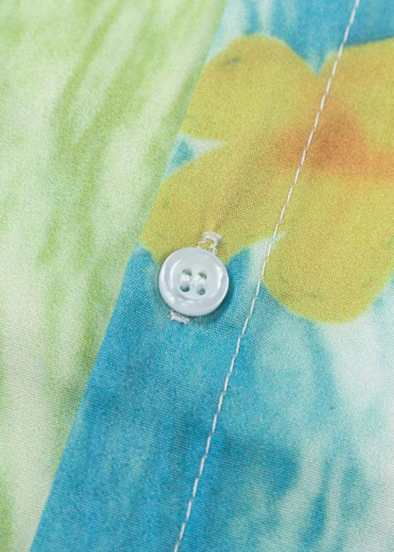 Shirts Green Cotton Print Mens Pan Collar Peter Chic Pockets FashionChic