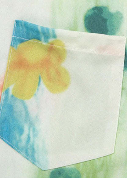 Shirts Green Cotton Print Mens Pan Collar Peter Chic Pockets FashionChic