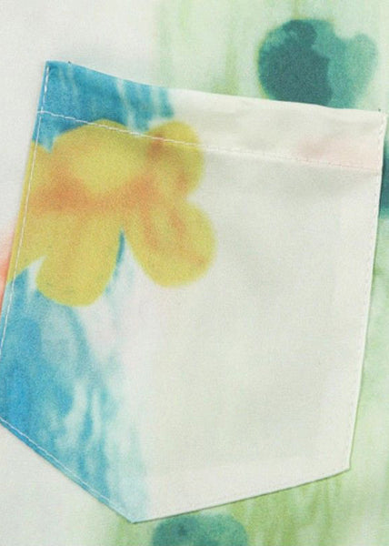 Shirts Green Cotton Print Mens Pan Collar Peter Chic Pockets FashionChic