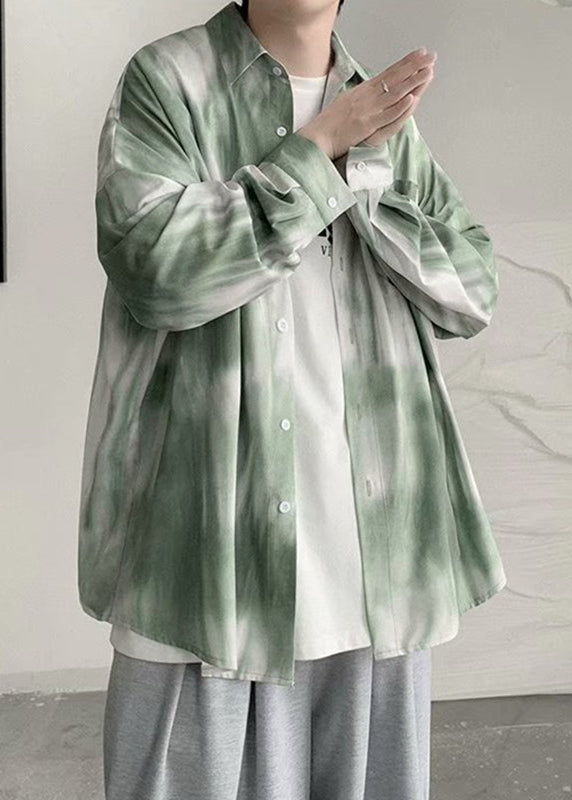 Shirts Men Pan Spring Cotton Tie Chic Peter Collar Green Dye FashionChic