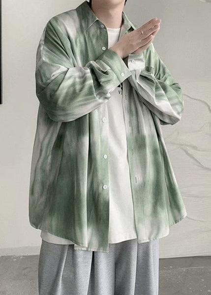 Shirts Men Pan Spring Cotton Tie Chic Peter Collar Green Dye FashionChic