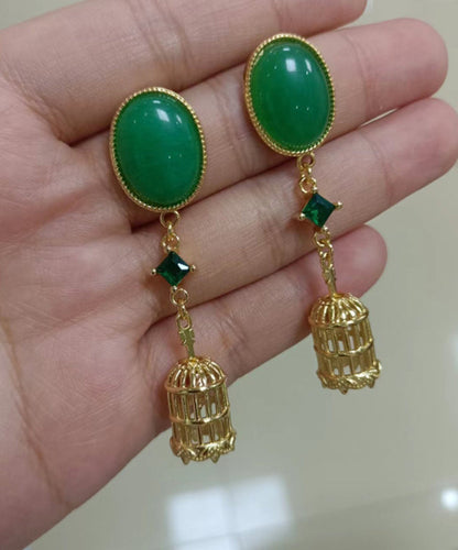 Chic Green Sterling Silver Overgild Hollow Out Birdcage Drop Earrings QQ065 JEW-EAR240811