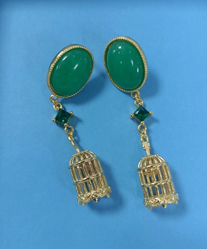 Chic Green Sterling Silver Overgild Hollow Out Birdcage Drop Earrings QQ065 JEW-EAR240811