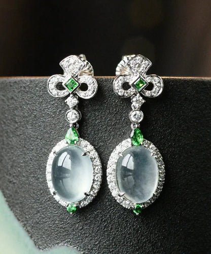 Chic Green Sterling Silver Zircon Jade Stud Earrings AC1047 Genistyle Shop