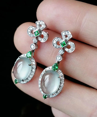 Chic Green Sterling Silver Zircon Jade Stud Earrings AC1047 Genistyle Shop