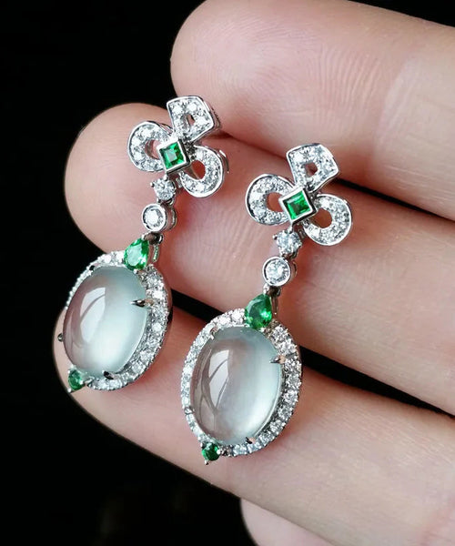 Chic Green Sterling Silver Zircon Jade Stud Earrings AC1047 Genistyle Shop