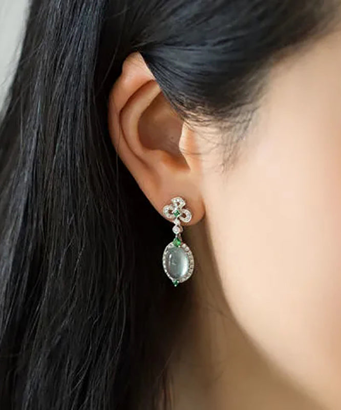 Chic Green Sterling Silver Zircon Jade Stud Earrings AC1047 Genistyle Shop