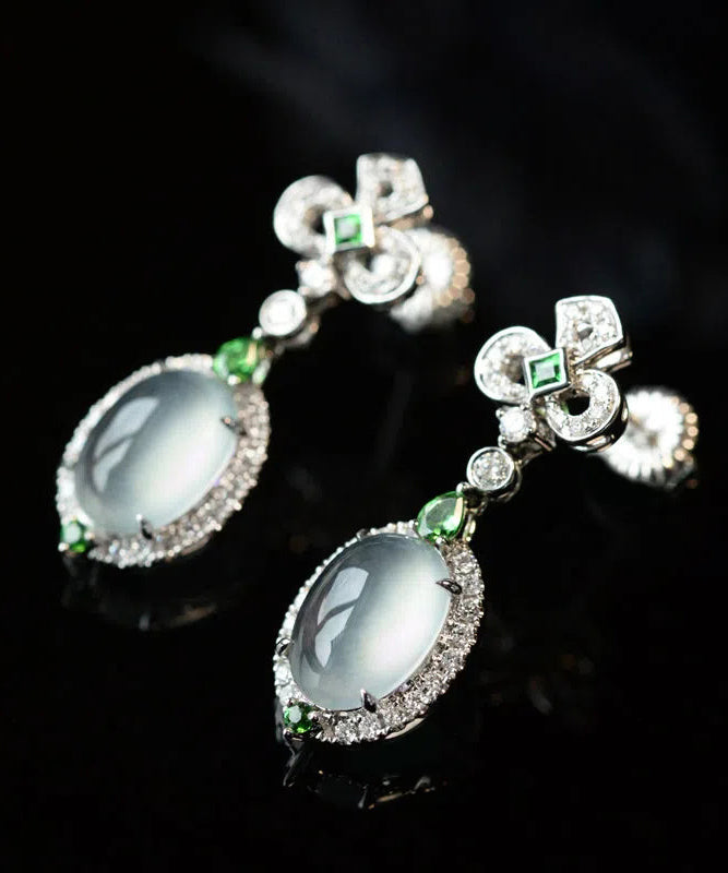 Chic Green Sterling Silver Zircon Jade Stud Earrings AC1047 Genistyle Shop