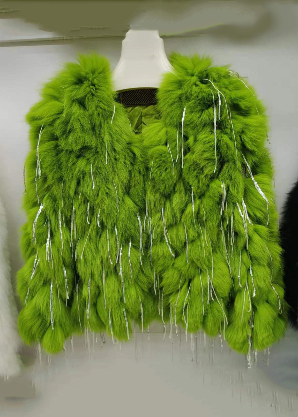 Chic Green Tasseled Original Design Leather And Fur Coats Spring YW043 ABC