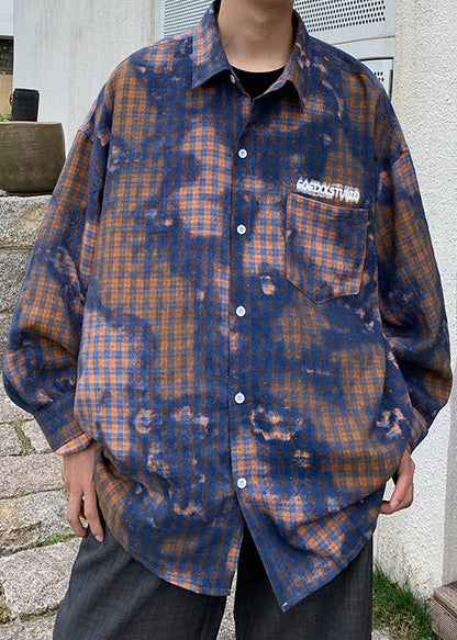 Spring Dye Shirts Tie Green Cotton Chic Oversized Men's Plaid FashionChic