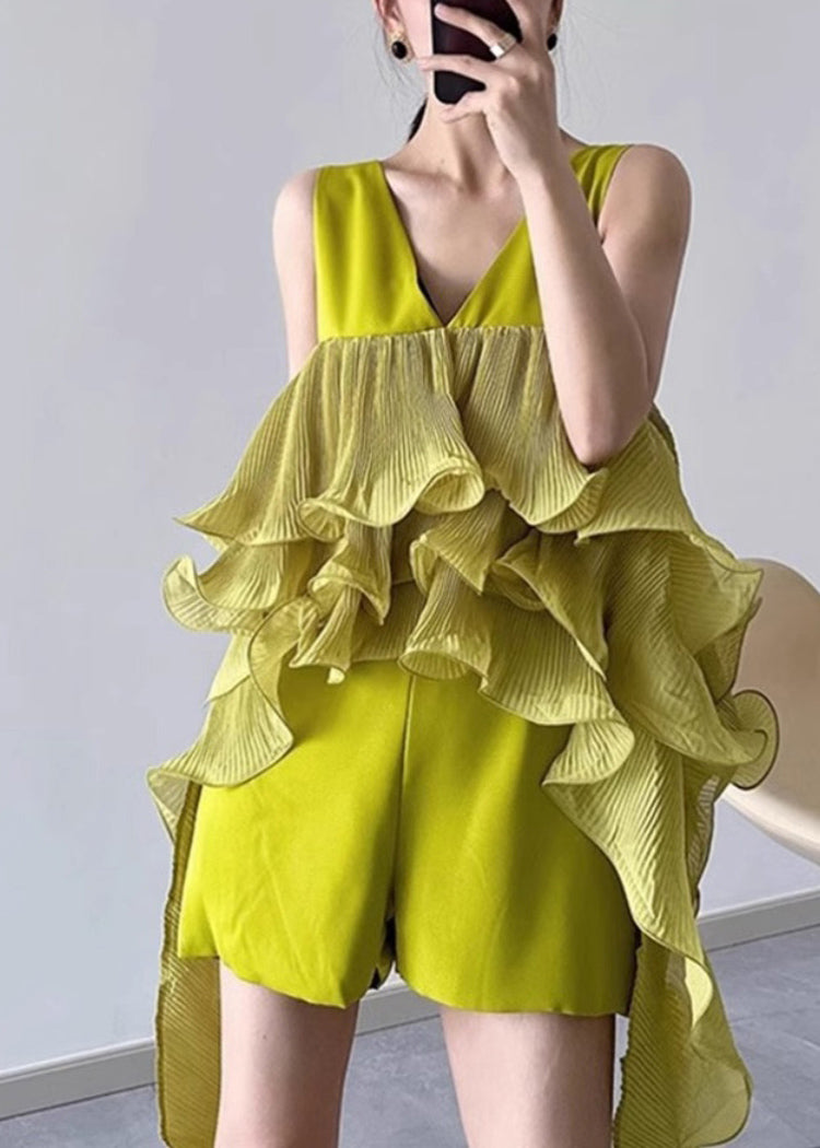 Chic Green V Neck Patchwork Floral Tassel Jumpsuit Summer VB1047 Ada Fashion