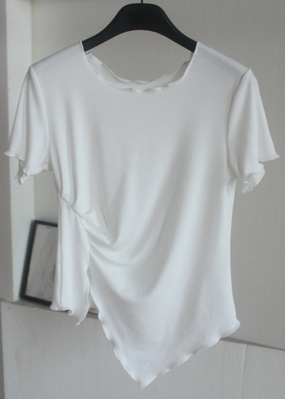 Chic Grey Asymmetrical Wrinkled Short Sleeve QB024 HS-STP241025