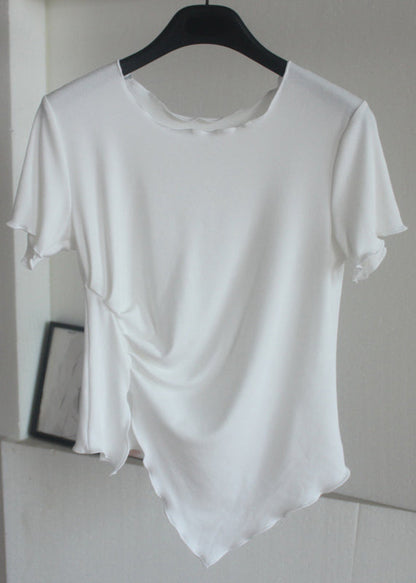 Chic Grey Asymmetrical Wrinkled Short Sleeve QB024 HS-STP241025