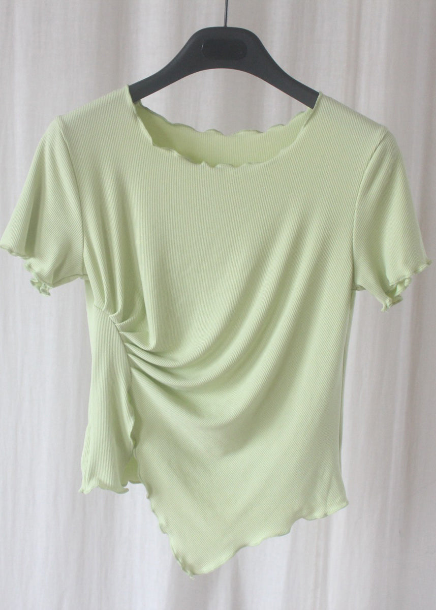 Chic Grey Asymmetrical Wrinkled Short Sleeve QB024 HS-STP241025