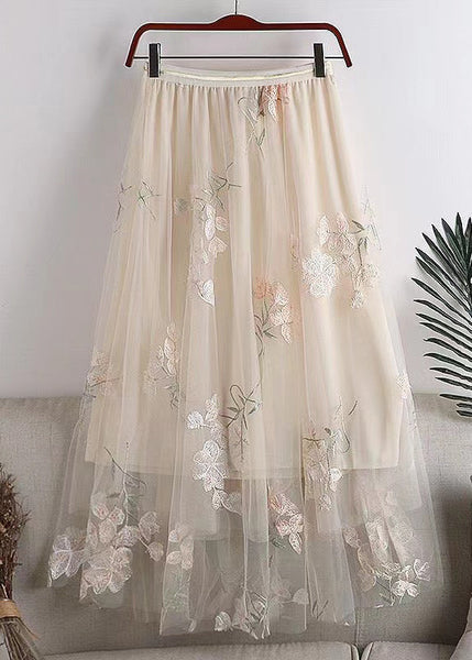 Chic Grey Embroidered Elastic Waist Tulle Skirts Spring QQ1055 Ada Fashion