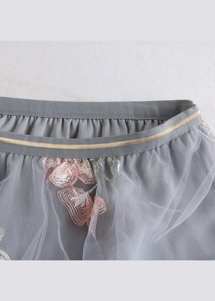 Chic Grey Embroidered Elastic Waist Tulle Skirts Spring QQ1055 Ada Fashion