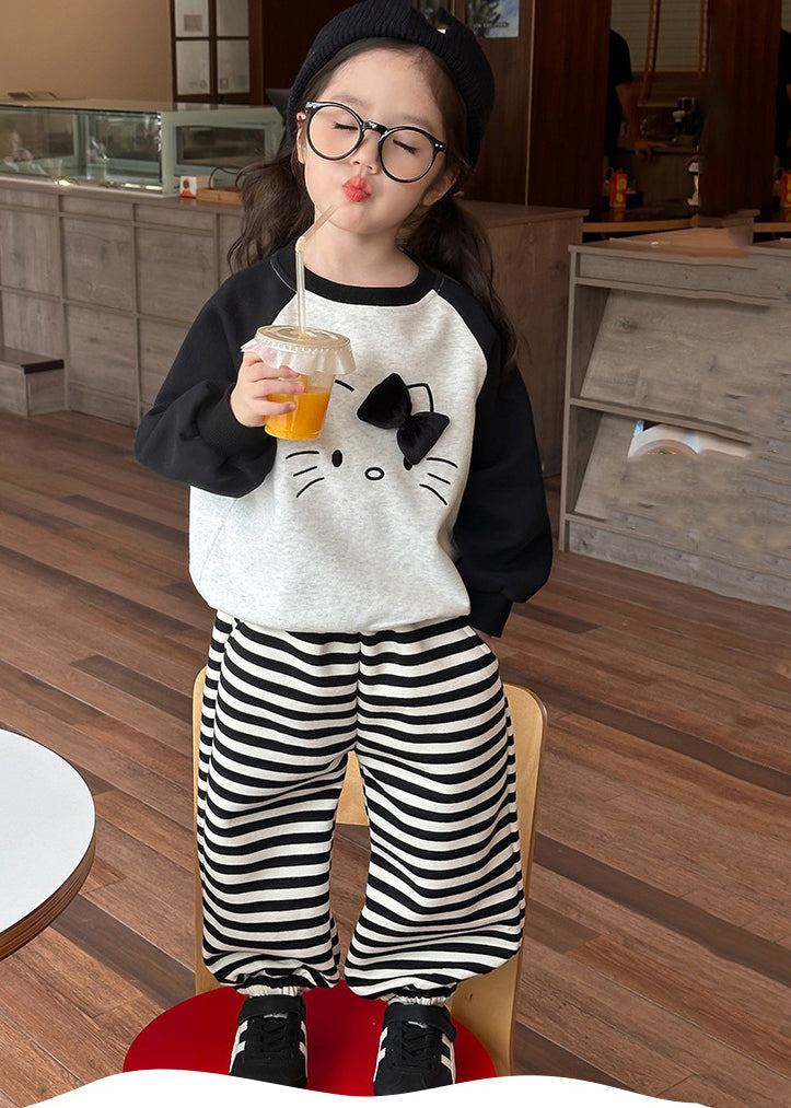 Chic Grey O-Neck Striped Girls Sweatshirt And Lantern Pants Two Piece Set Spring TR007 ABC