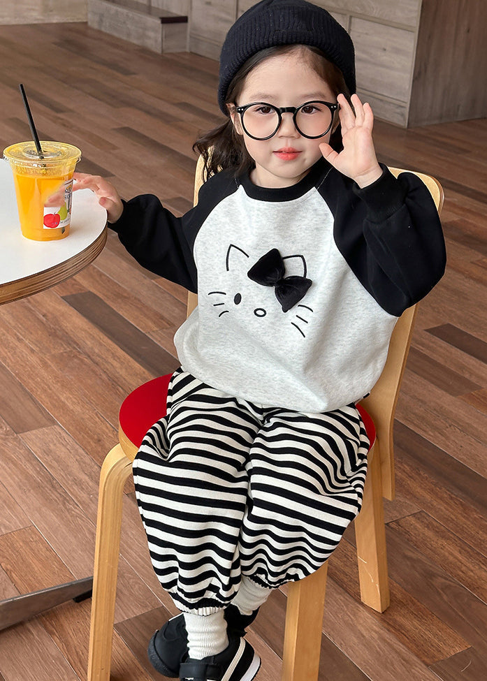 Chic Grey O-Neck Striped Girls Sweatshirt And Lantern Pants Two Piece Set Spring TR007 ABC