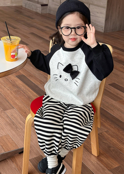 Chic Grey O-Neck Striped Girls Sweatshirt And Lantern Pants Two Piece Set Spring TR007 ABC