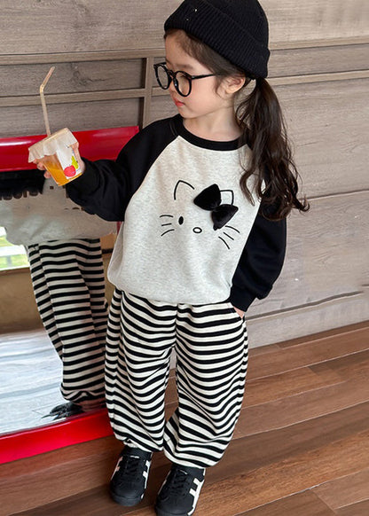 Chic Grey O-Neck Striped Girls Sweatshirt And Lantern Pants Two Piece Set Spring TR007 ABC